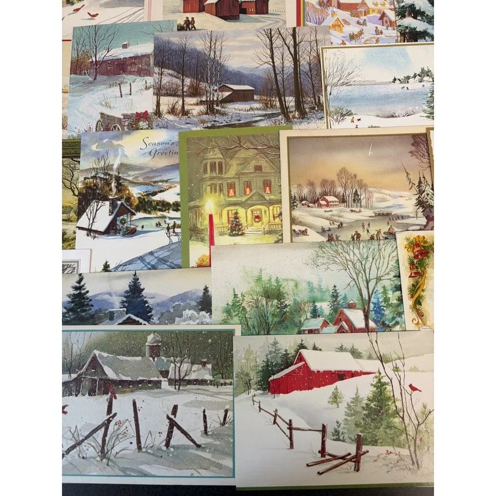 Vintage Christmas Cards Fronts ONLY Houses Barns More Scrapbooking Crafts 50+